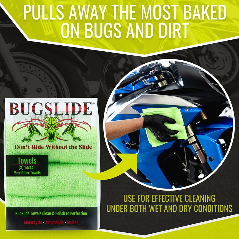 Bugslide 14x14 3 Pack of Microfiber Cleaning Towels, Cleans, Polishes and Shines all Surfaces without Scratching, For Use with all Bugslide Cleaning Products - Image 5
